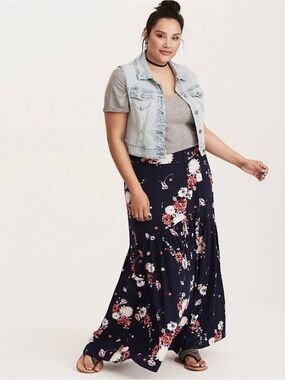 Torrid Challis Navy Button Down Maxi Skirt